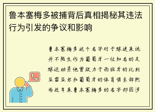 鲁本塞梅多被捕背后真相揭秘其违法行为引发的争议和影响