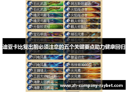 迪亚卡比复出前必须注意的五个关键要点助力健康回归